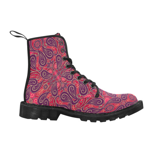 Red Paisley Martin Boots for Women (Black) (Model 1203H)
