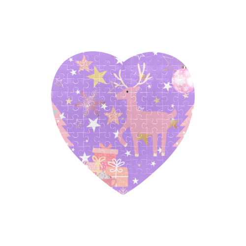 Pink and Purple and Gold Christmas Design Heart-Shaped Jigsaw Puzzle (Set of 75 Pieces)