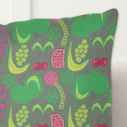 Green&Fruity Pattern Linen Zippered Pillowcase 18"x18"(Two Sides)