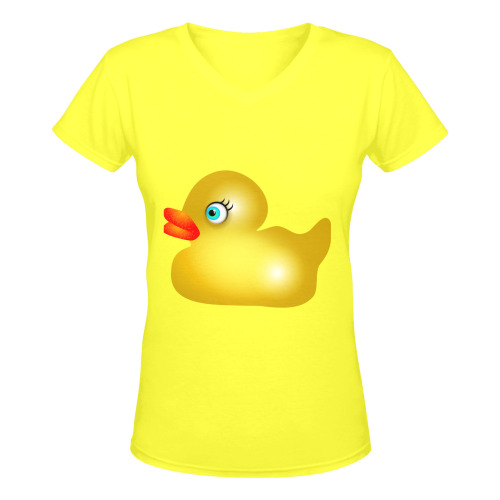 Cute Cartoon Yellow Rubber Duck Women's Deep V-neck T-shirt (Model T19)
