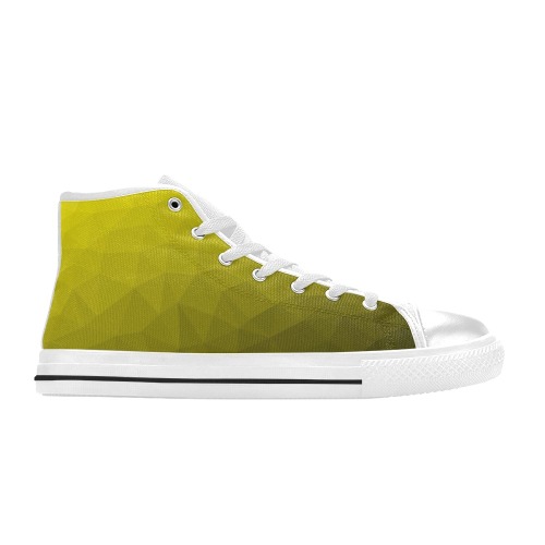 Yellow gradient geometric mesh pattern Men’s Classic High Top Canvas Shoes (Model 017)