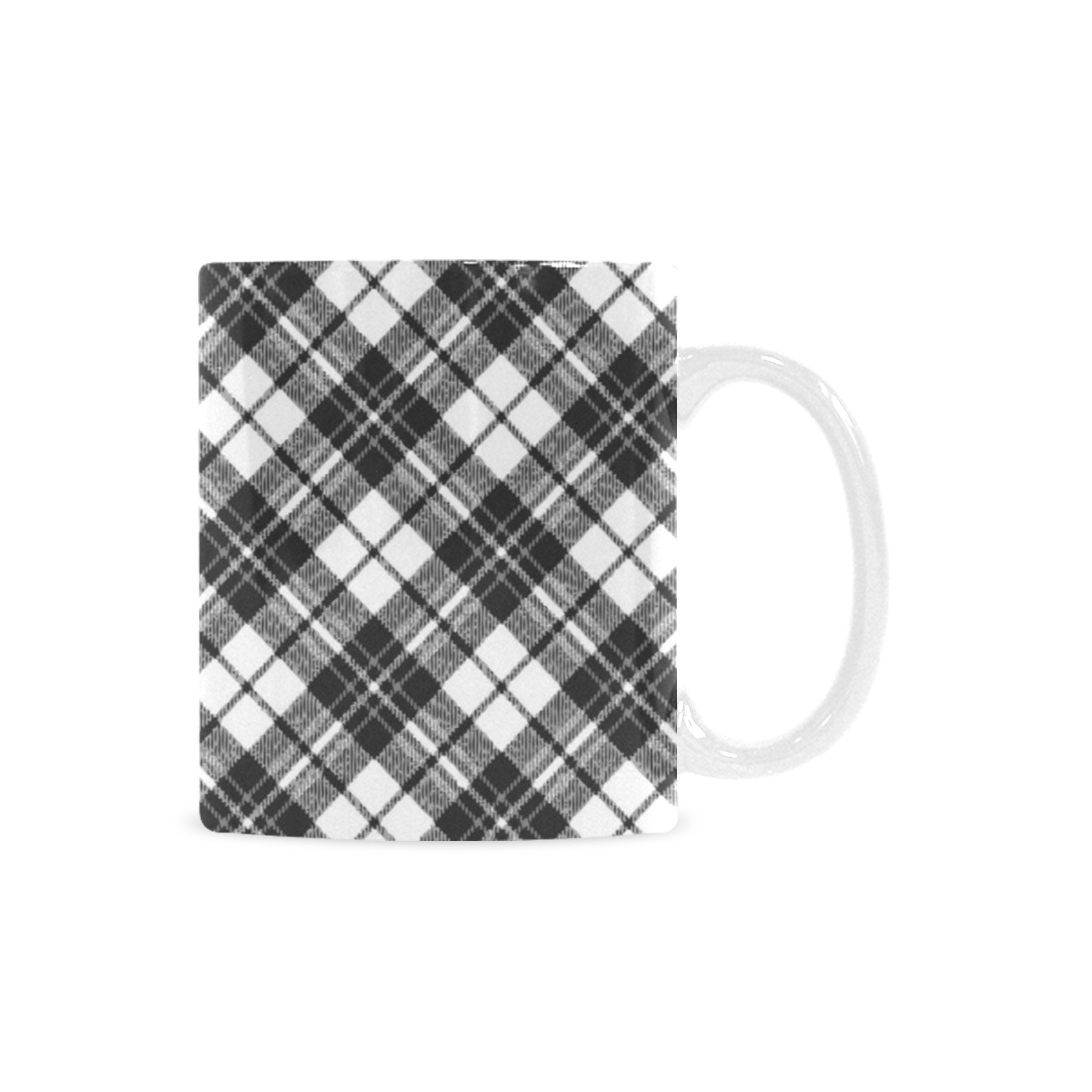 Tartan black white pattern holidays Christmas xmas elegant lines geometric cool fun classic elegance Custom White Mug (11oz)