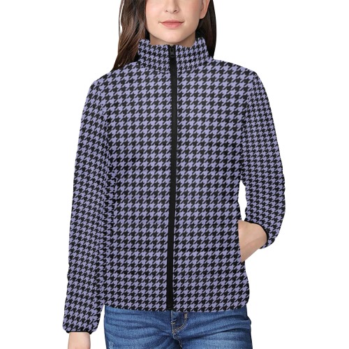 Houndstooth Gray Women's Stand Collar Padded Jacket (Model H41)