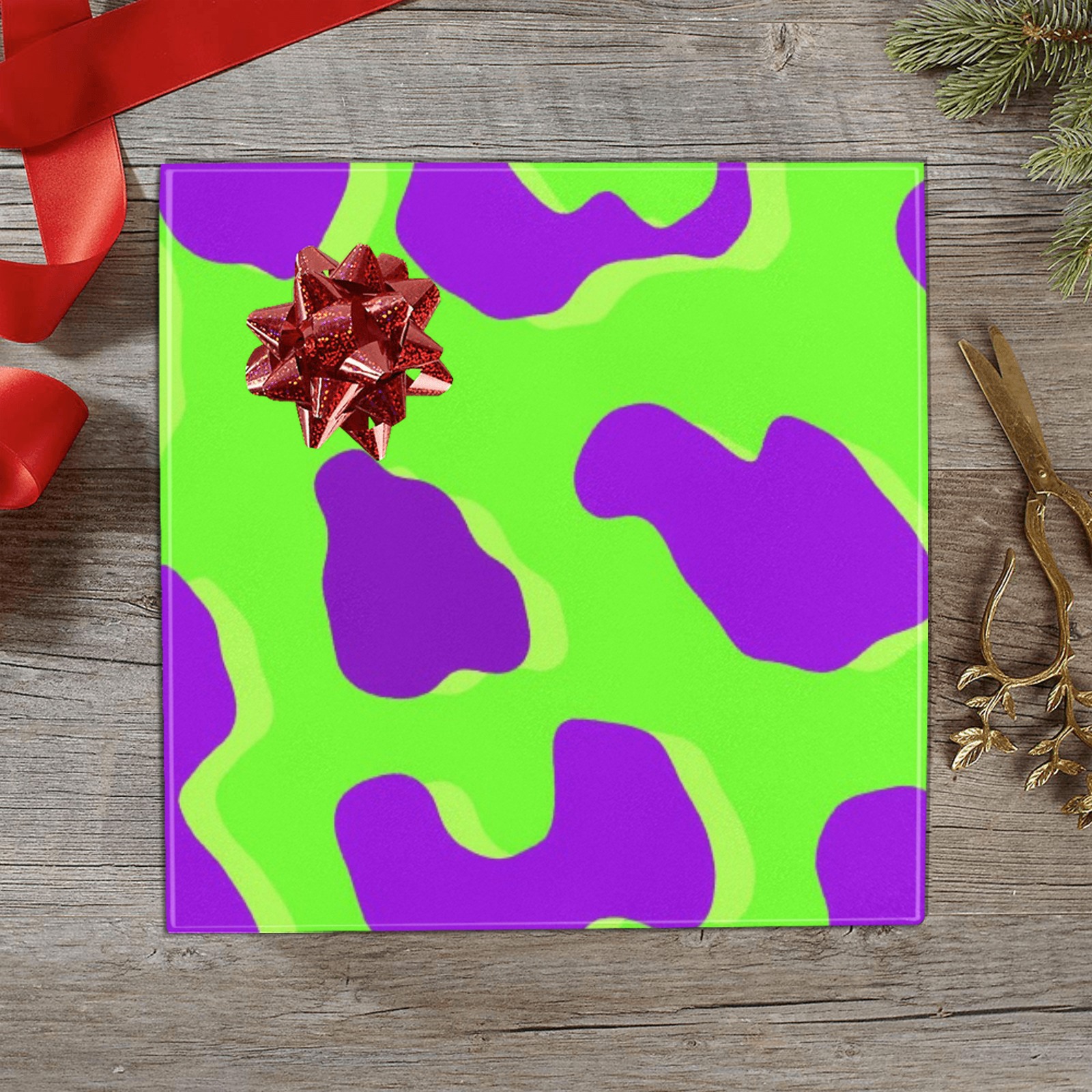 Leopard Print Green Purple Gift Wrapping Paper 58"x 23" (1 Roll)