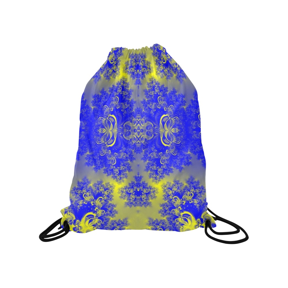 Sunlight and Blueberry Plants Frost Fractal Medium Drawstring Bag Model 1604 (Twin Sides) 13.8"(W) * 18.1"(H)