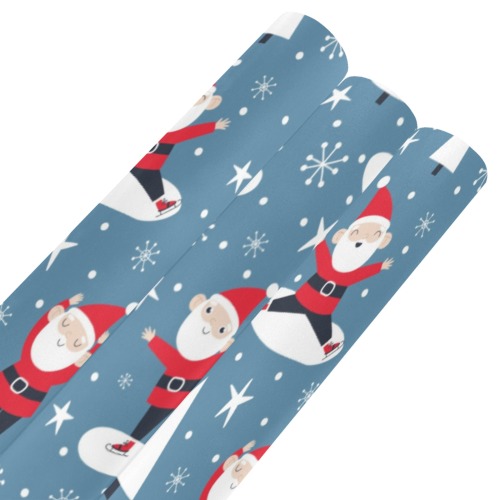 Christmas seamless pattern with Santa Claus ice skater Gift Wrapping Paper 58"x 23" (3 Rolls)