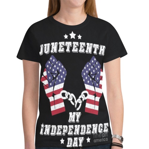 Juneteenth my independence day T Shirt For women with the American flag New All Over Print T-shirt for Women (Model T45)