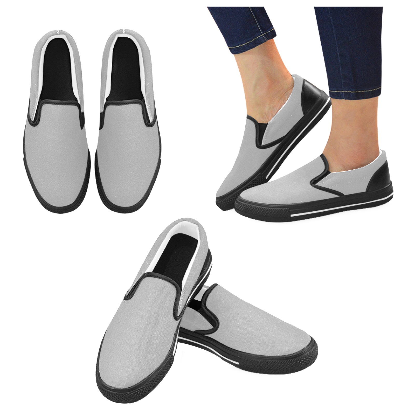 color silver Men's Slip-on Canvas Shoes (Model 019)