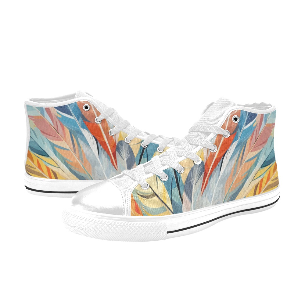 Amazing bunch of gray, orange, and yellow feathers Women's Classic High Top Canvas Shoes (Model 017)