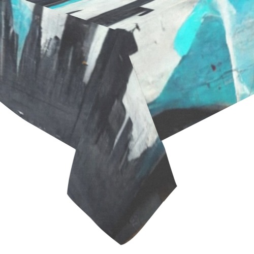 graffiti building's turquoise and black Cotton Linen Tablecloth 60"x 84"