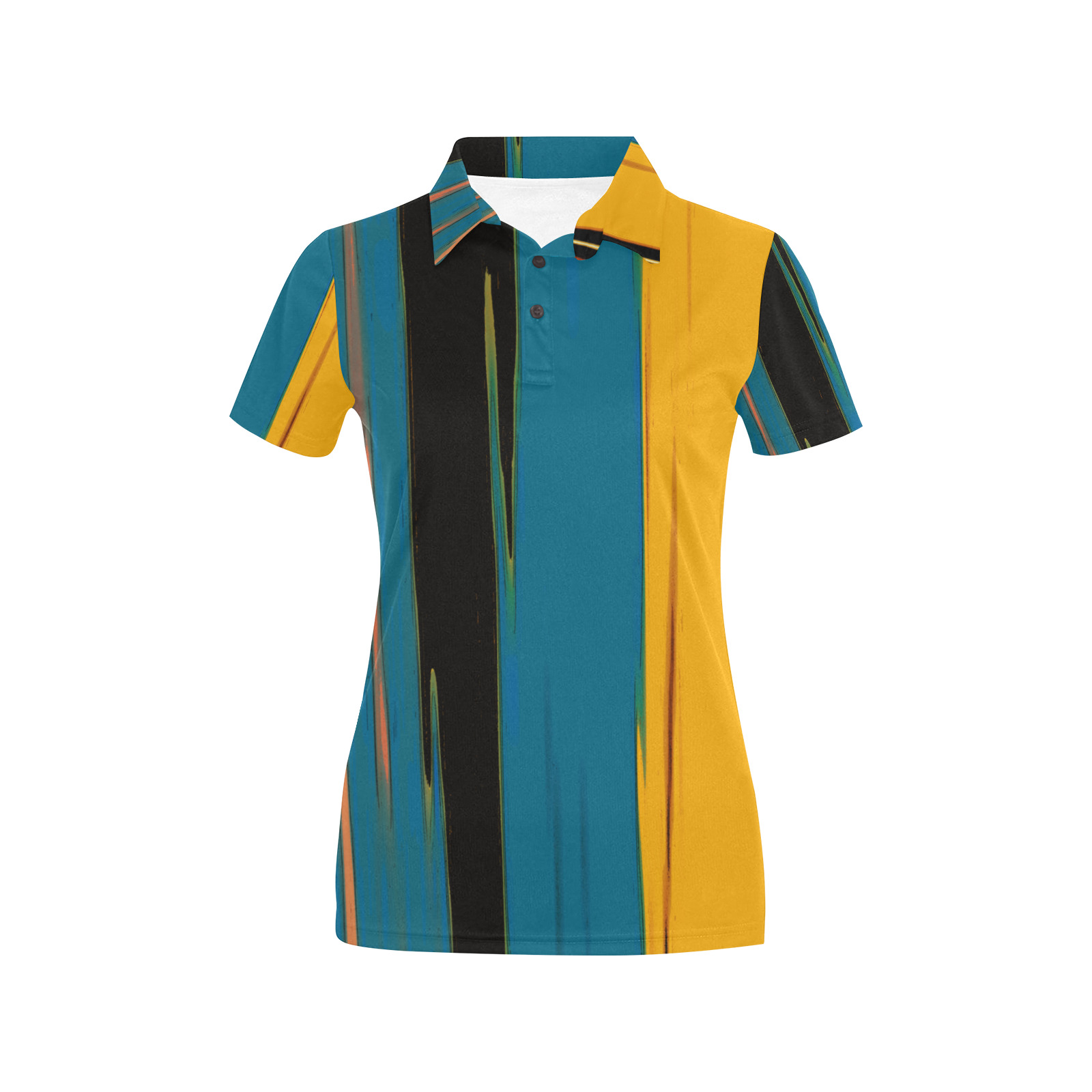 Black Turquoise And Orange Go! Abstract Art Women's All Over Print Polo Shirt (Model T55)