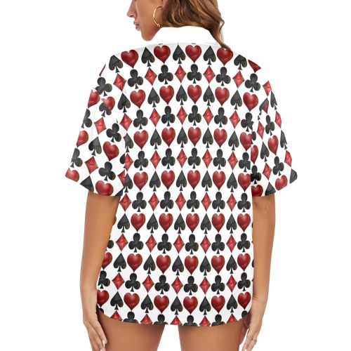 Las Vegas Playing Card Symbols - White Women's All Over Print Hawaiian Shirt (T58-2)