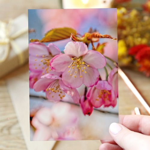 Sakura cherry flowers. The world of pink and blue. Greeting Card 4"x6"