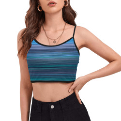 Abstract Blue Horizontal Stripes Women's Spaghetti Strap Crop Top (Model T67)