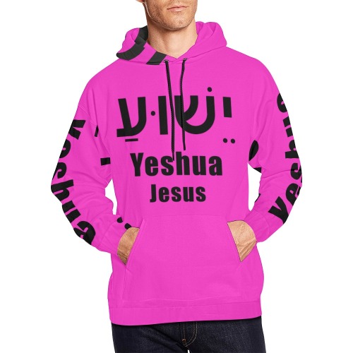 Yeshua Hoodie Pink (Black text) All Over Print Hoodie for Men (USA Size) (Model H13)