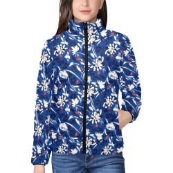 Brushstrokes floral garden BP Women's Stand Collar Padded Jacket (Model H41)