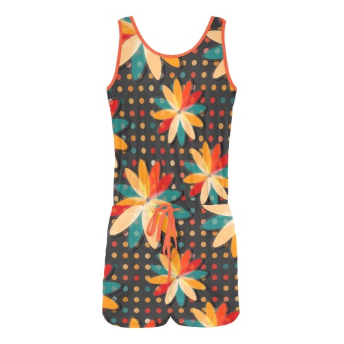Flowers and Polka Dots All Over Print Vest Short Jumpsuit