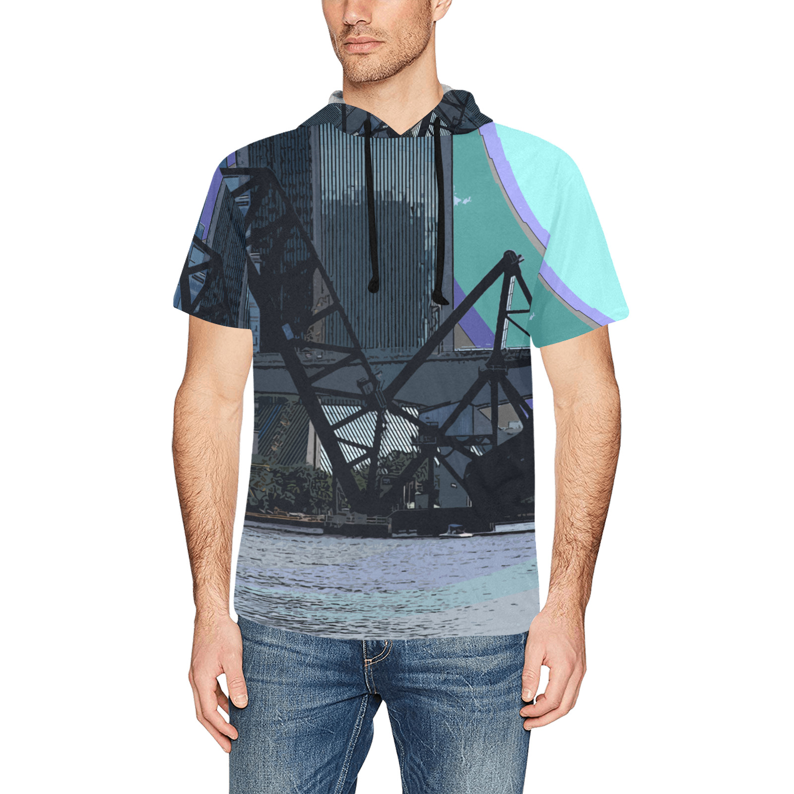 City Colors 6702 All Over Print Short Sleeve Hoodie for Men (Model H32)