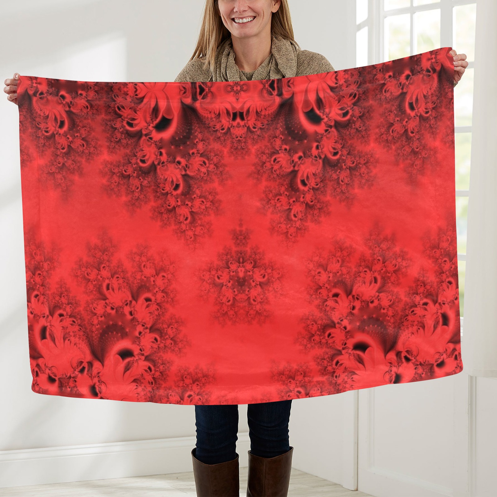 Autumn Reds in the Garden Frost Fractal Baby Blanket 40"x50"