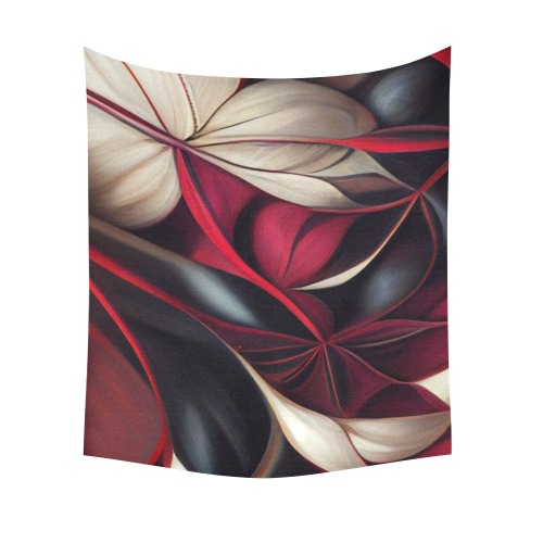 red cream and black pattern 2 Cotton Linen Wall Tapestry 60"x 51"