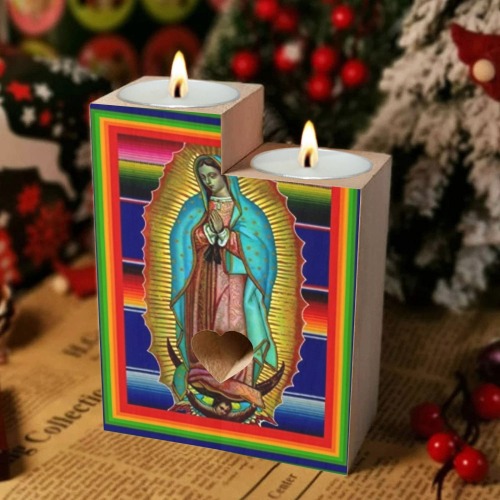 Our Lady of Guadalupe 3 Wooden Candle Holder (Without Candle)