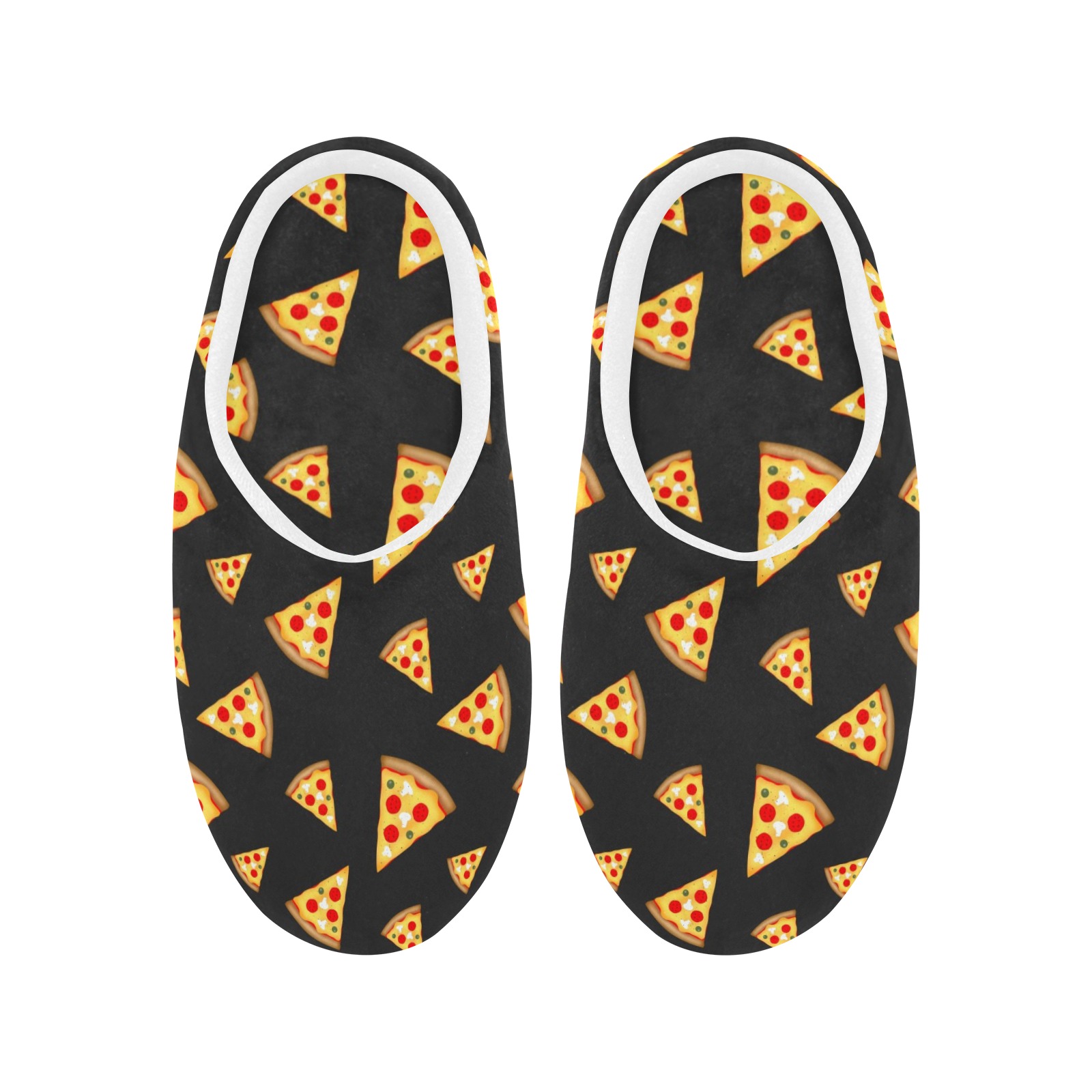 Cool and fun pizza slices pattern dark gray Women's Non-Slip Cotton Slippers (Model 0602)