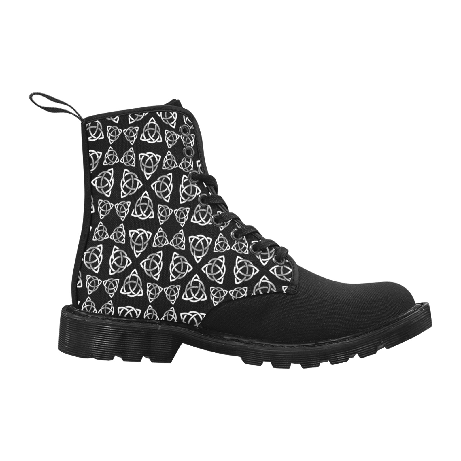 Black Grey and White Triquetras pattern Martin Boots for Women (Black) (Model 1203H)