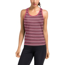 Magenta, Black and White Stripes Women's Racerback Tank Top (Model T60)