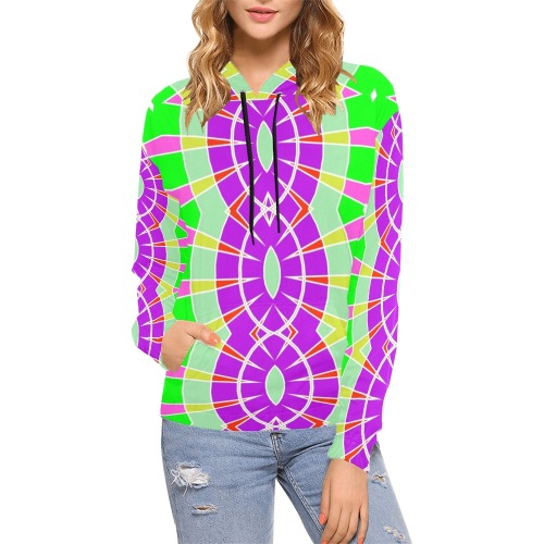 Fractoberry Bright Colors 002WH All Over Print Hoodie for Women (USA Size) (Model H13)