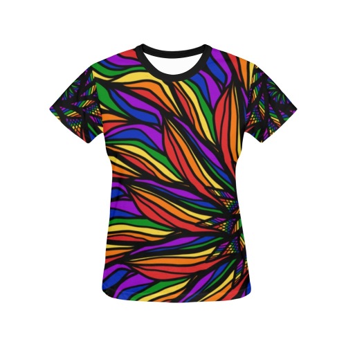 Ô Rainbow Feather Flower Mandala All Over Print T-Shirt for Women (USA Size) (Model T40)