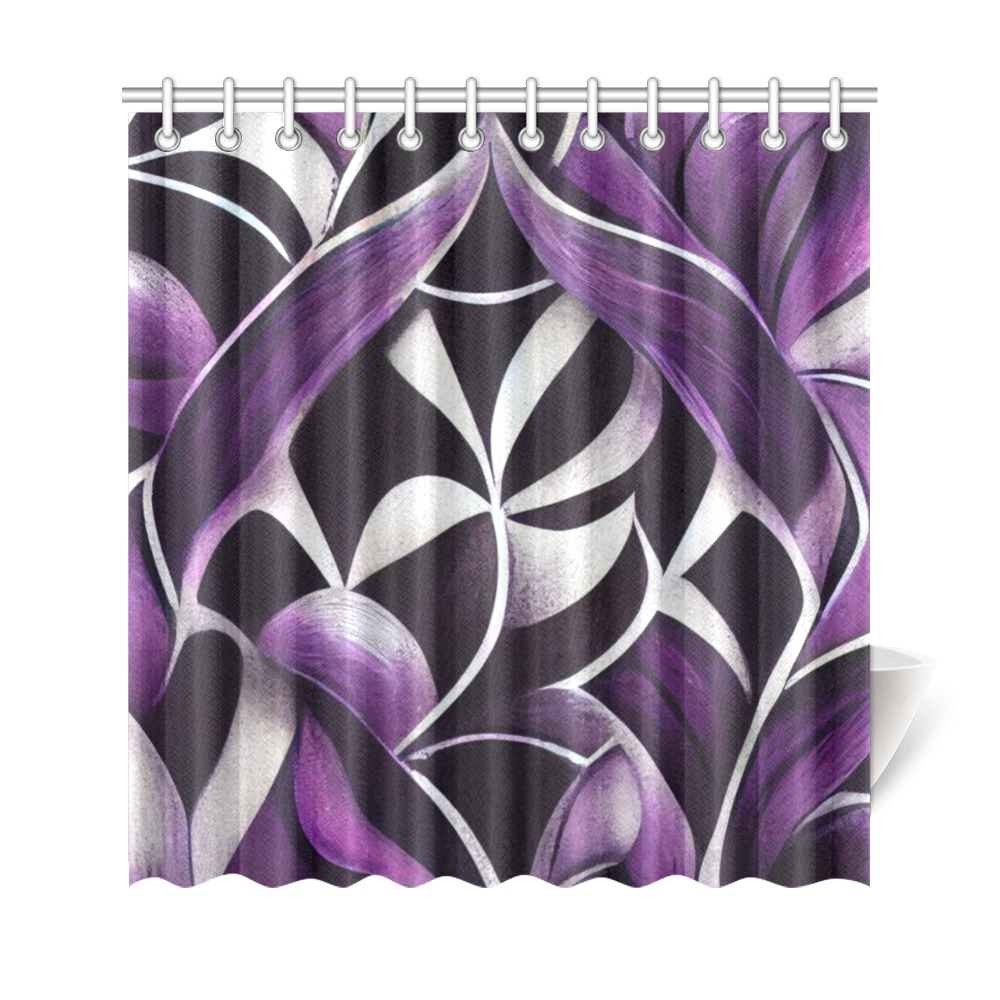 white leaf, violet and black Shower Curtain 69"x72"