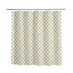 Plain Plaid in Cream, Brown and Baby Blue Shower Curtain 66"x72"