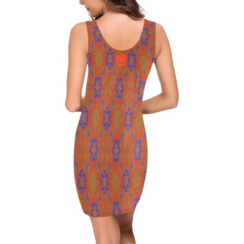 DIONIO Clothing - Ladies' Orange Starflower Meda Vest Dress Medea Vest Dress (Model D06)