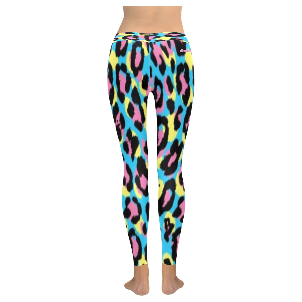 DIONIO Clothing - Ladies' Turquoise Cheetah Multi-Color Leggings Women's Low Rise Leggings (Invisible Stitch) (Model L05)