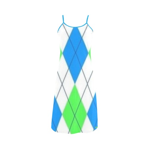 DIONIO Clothing - Ladies' White,Sky Blue & Neon Argyle Diamond Alcestis Slip Dress (Model D05)