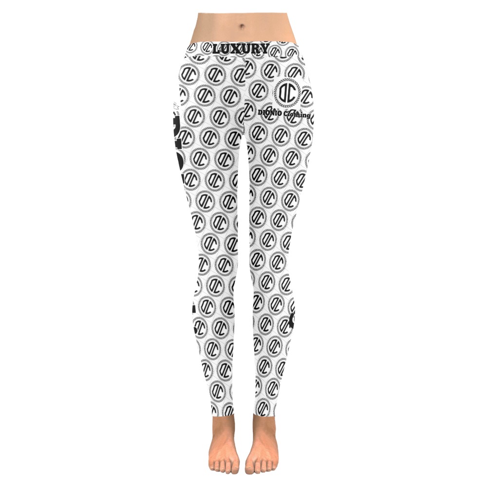 DIONIO Clothing - Ladies' White & Black Luxury Logo Leggings Women's Low Rise Leggings (Invisible Stitch) (Model L05)