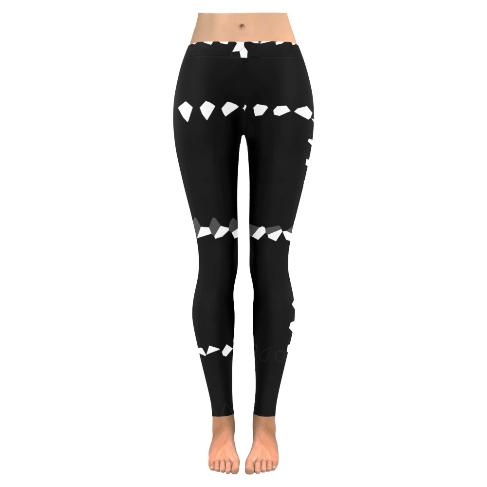 White Interlocking Squares Mosaic black Women's Low Rise Leggings (Invisible Stitch) (Model L05