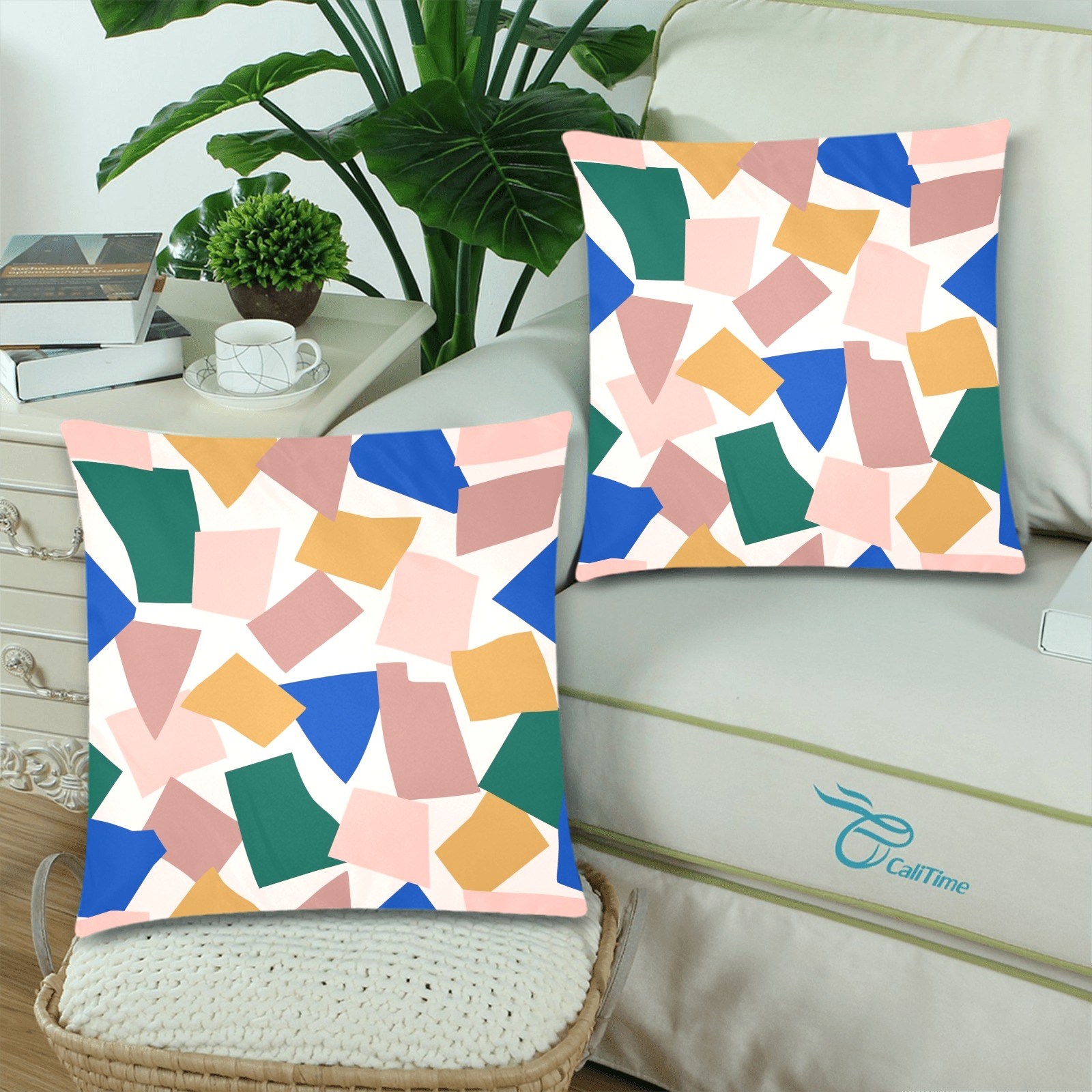 Geometric Abstract Shapes Custom Zippered Pillow Cases 18"x 18" (Twin Sides) (Set of 2)