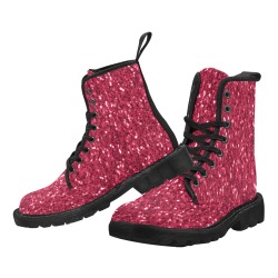 Magenta dark pink red faux sparkles glitter Martin Boots for Women (Black) (Model 1203H)