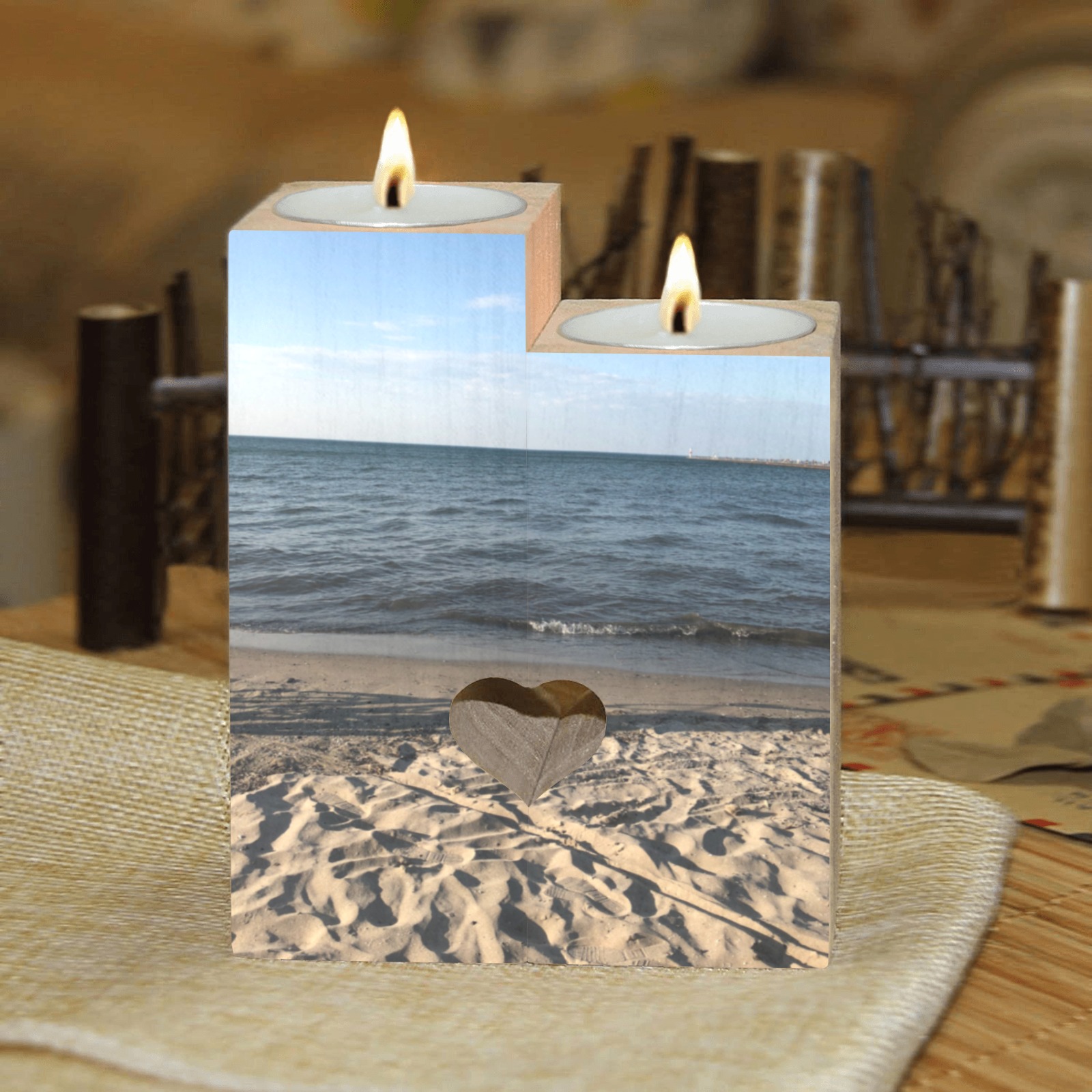 beach Wooden Candle Holder (Without Candle)