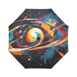 Fantasy abstract art of galaxy and stars on black Auto-Foldable Umbrella (Model U04)