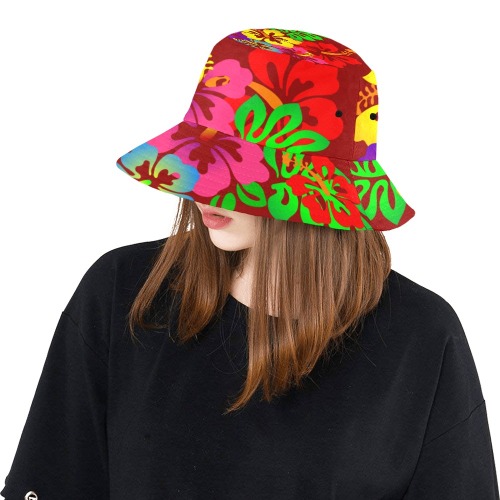 Hibiscus Hawaiian Flowers / Red All Over Print Bucket Hat