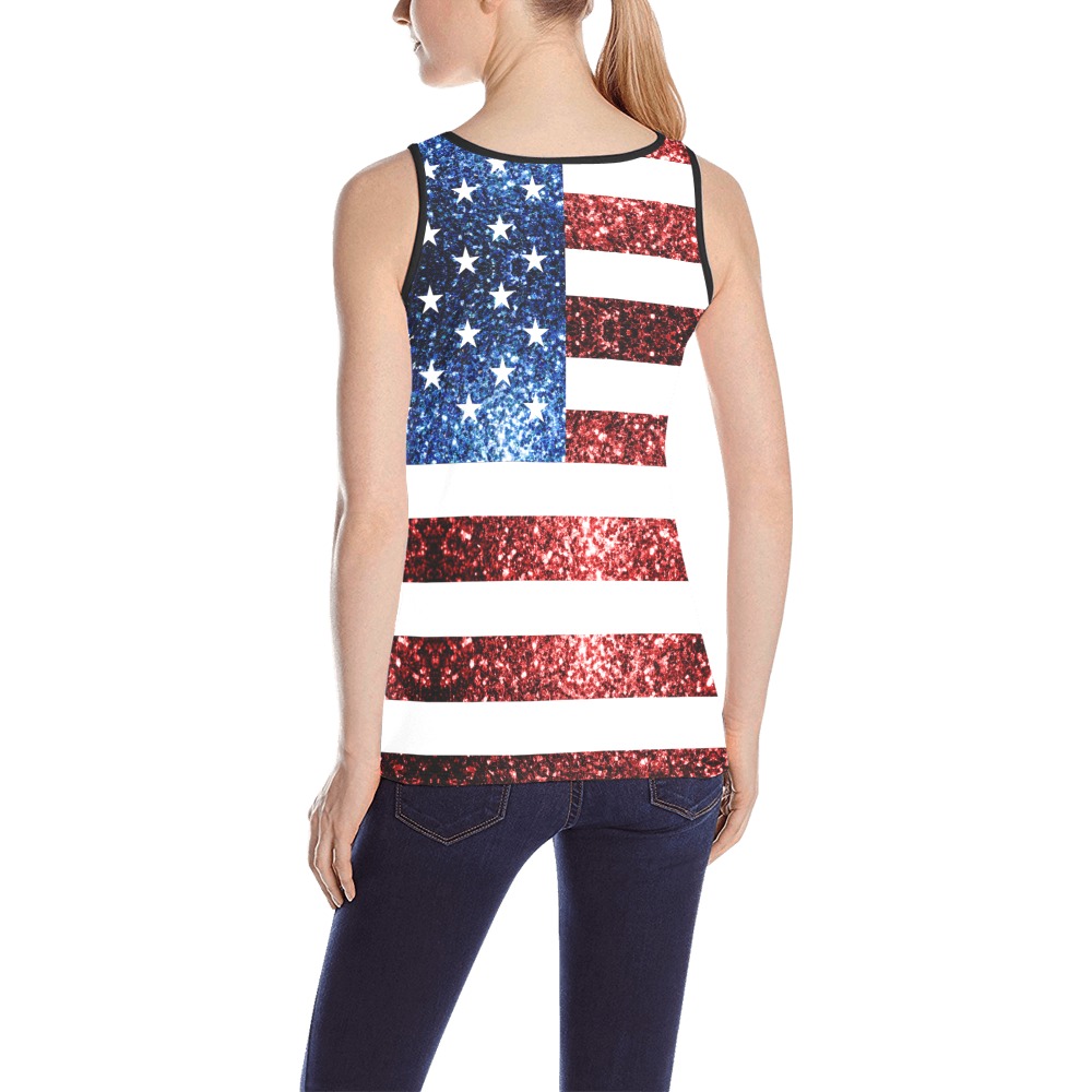 Sparkly USA flag America Red White Blue faux Sparkles patriotic bling 4th of July All Over Print Tank Top for Women (Model T43)