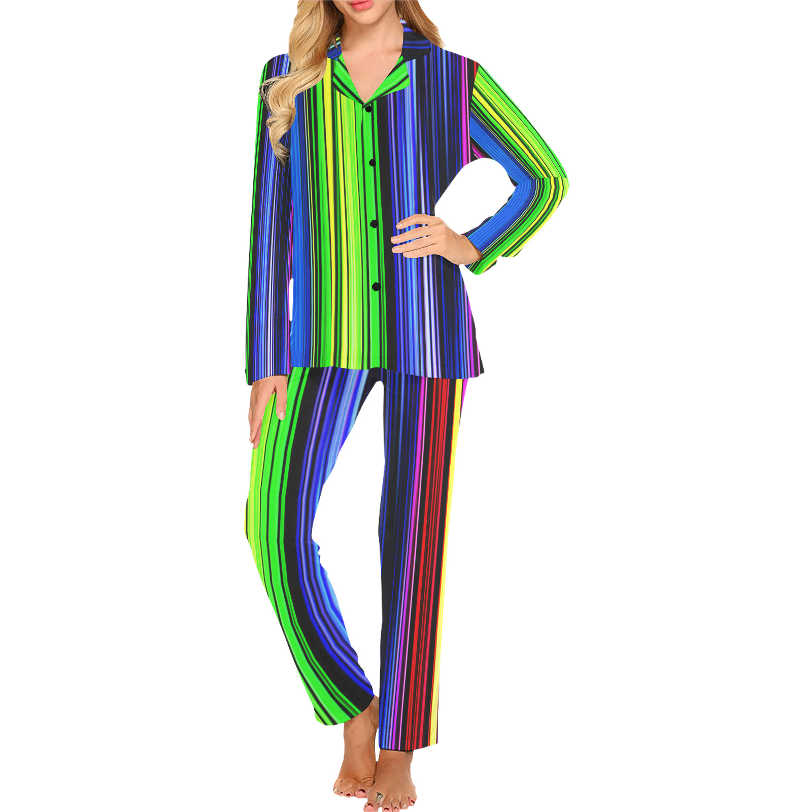 A Rainbow Of Stripes Women's Long Pajama Set