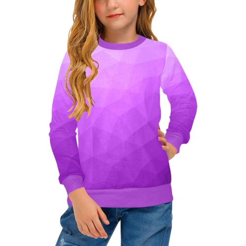 Purple gradient geometric mesh pattern Girls' All Over Print Crew Neck Sweater (Model H49)