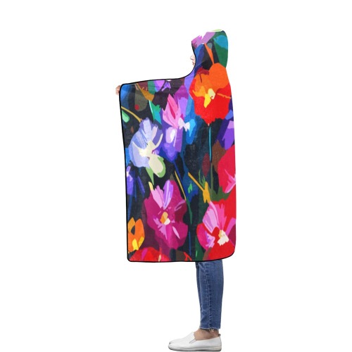 Beautiful colorful flowers in the magic garden. Flannel Hooded Blanket 56''x80''