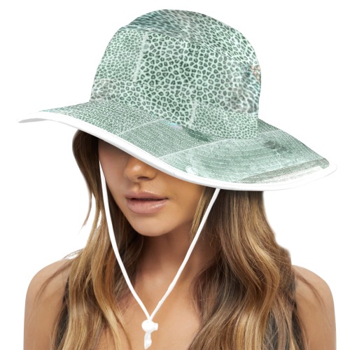 leopard design and feathers green Wide Brim Bucket Hat