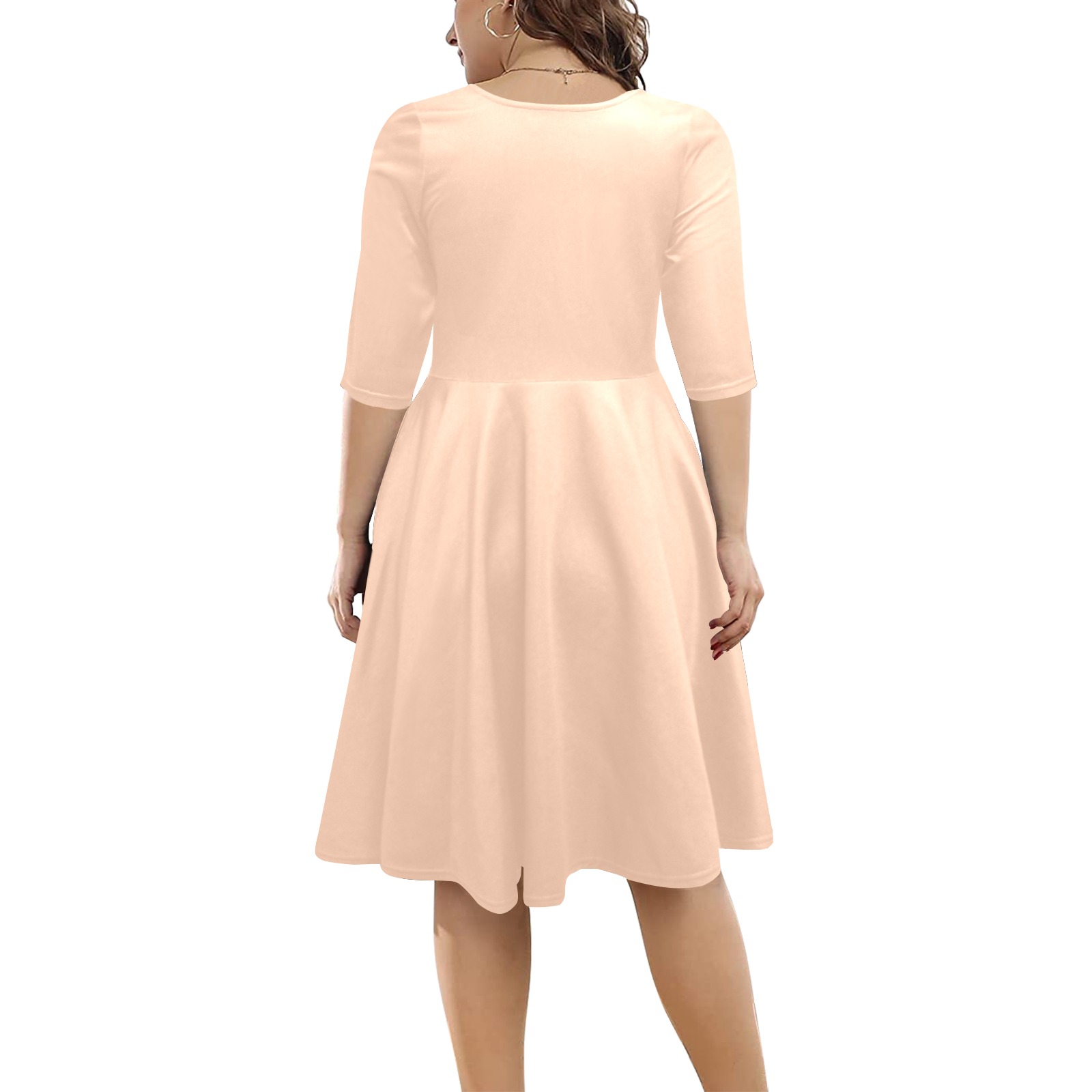 color apricot Half Sleeve Skater Dress (Model D61)