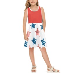 Stars and Stripes - Red Girls' Sleeveless Sundress (Model D56)