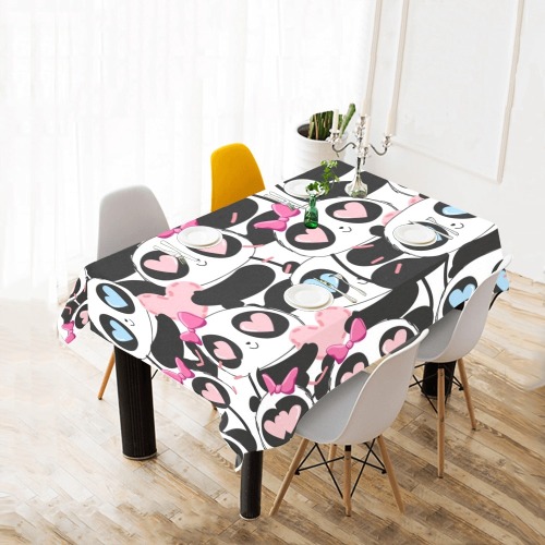 Panda Hearts Cotton Linen Tablecloth 52"x 70"